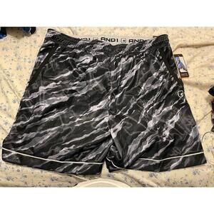 AND1 Men's Size 3XL Offense Basketball Shorts Black & Gray 8" Inseam Pockets NWT
